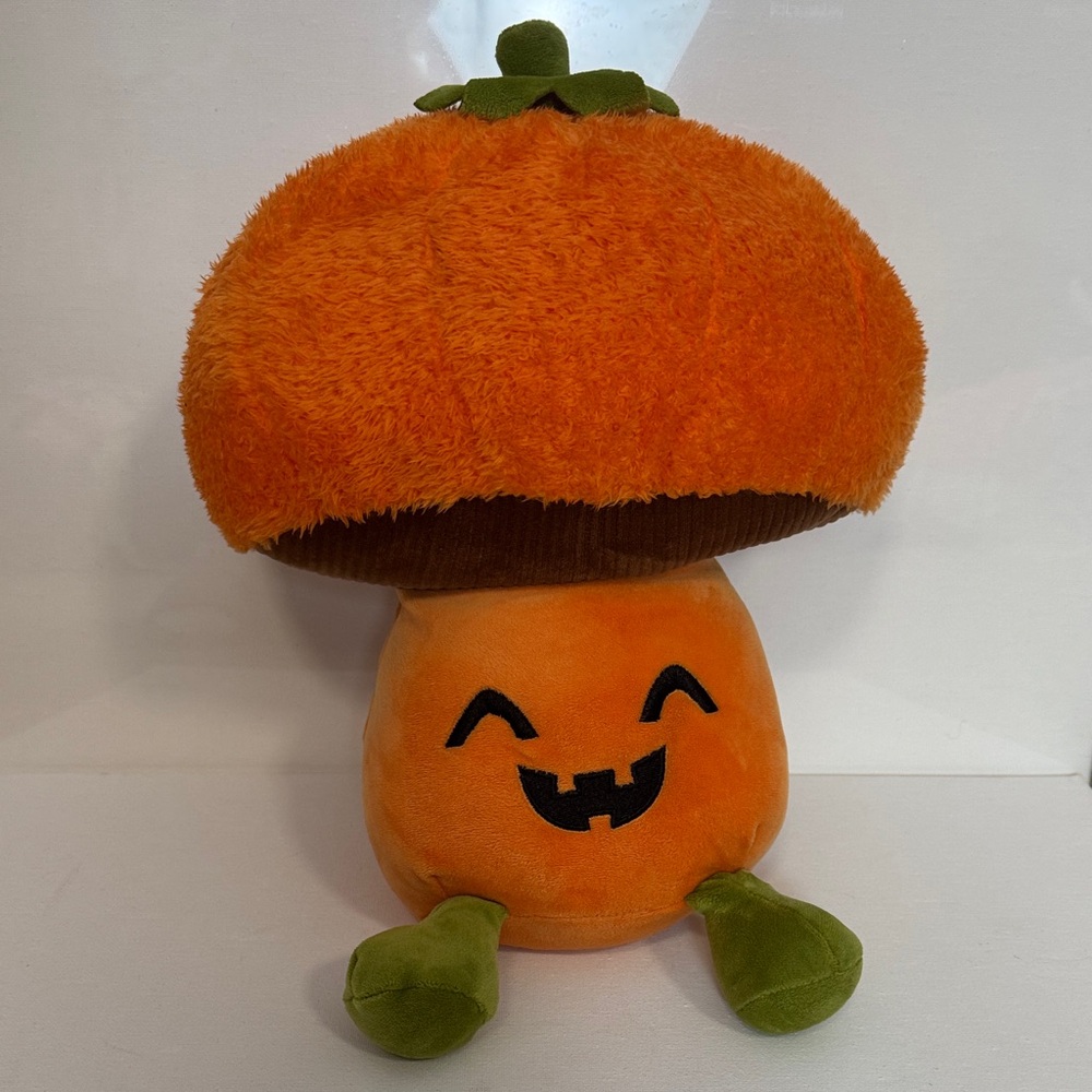 Adorable Orange Pumpkin Plush Toy with Green Details